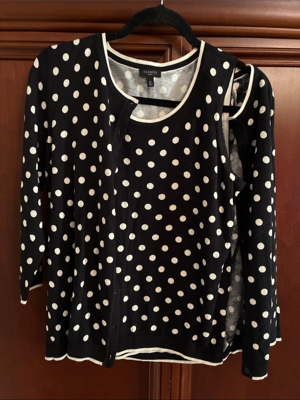 Talbots Black & White Polka Dot Shell and Matching Cardigan